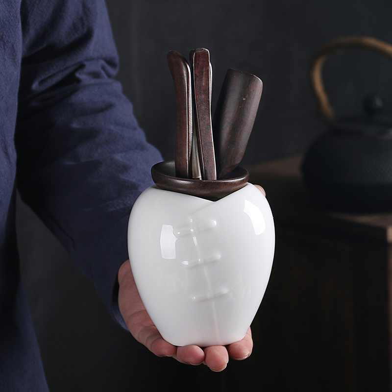 Really high sheng dehua white porcelain tea six gentleman kung fu tea set suit household ebony tea tea taking