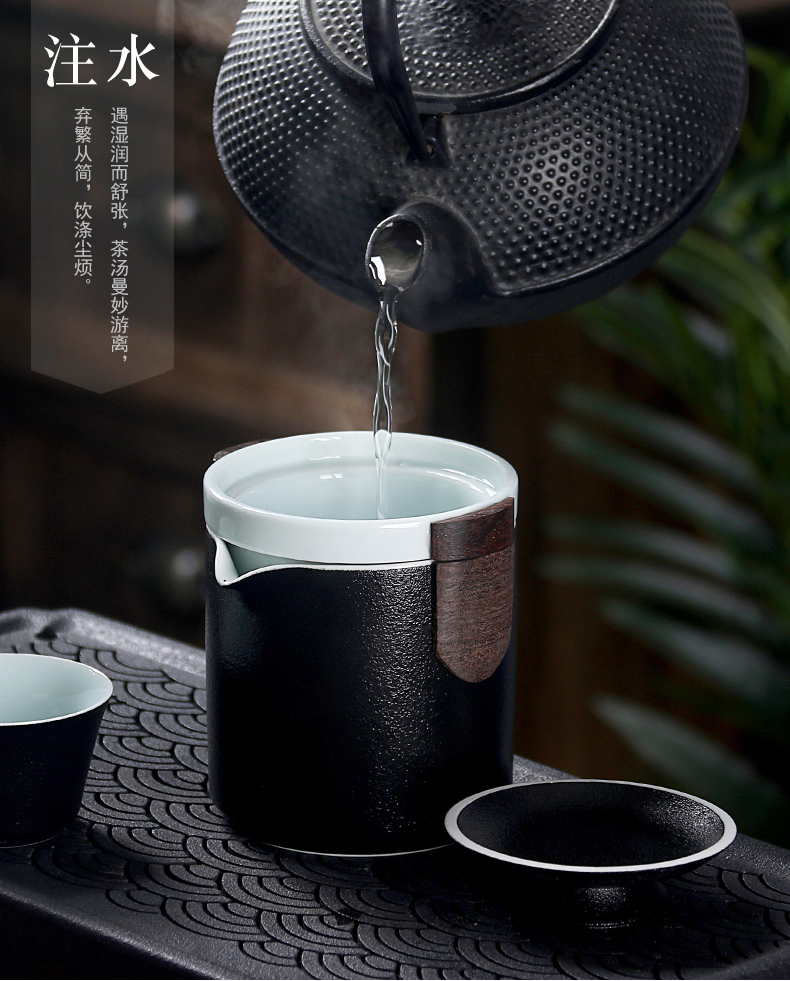 True sheng crack cup coarse pottery portable travel teapot tea kungfu Japanese contracted a pot of two cups of tea cups