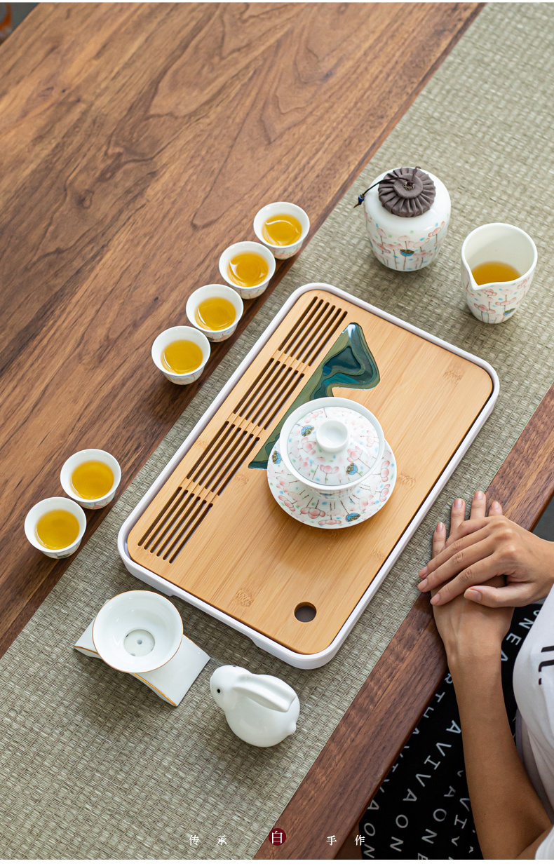 Really served fresh tea set ceramic contracted teapot teacup kung fu tea set a complete set of dry tea tray