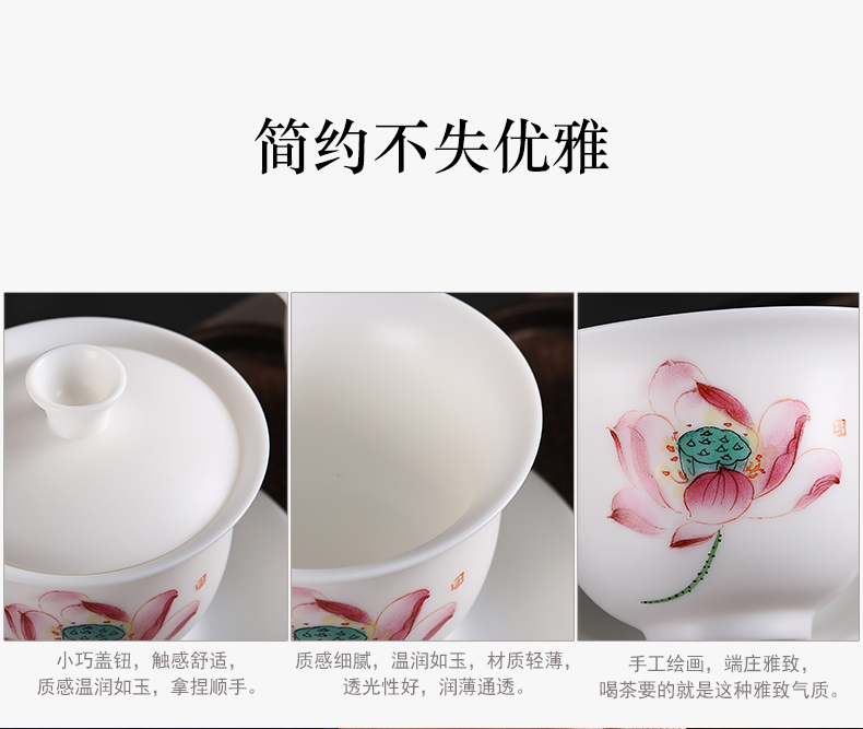 True cheng dehua white light suet jade hand gift kung fu tea white porcelain tea set a complete set of the teapot tea cup