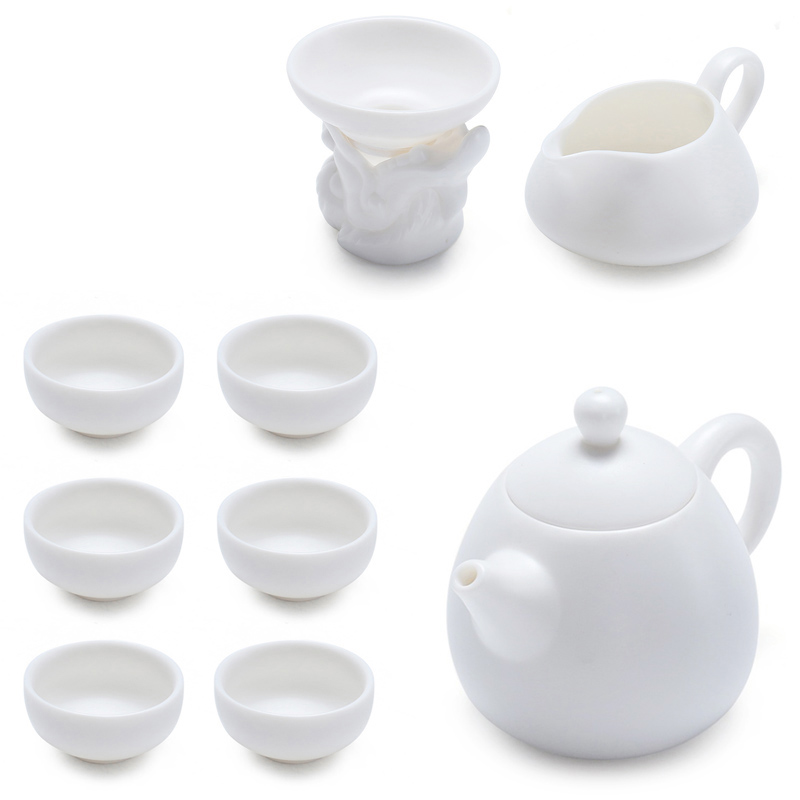 True cheng dehua white porcelain biscuit firing inferior smooth kung fu tea set home a whole set of home office ultimately responds mercifully tea cups