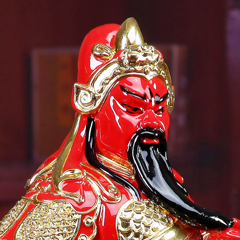 True red ceramic inlaid gold furnishing articles duke guan sheng paint line carve wealth GuanYuWu Sir Zhong plutus opening work