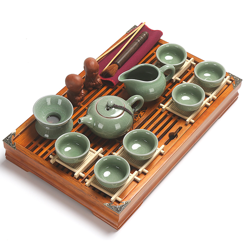 True to a whole set of ceramic tea set household kung fu tea cup solid wood tea tray tea tea accessories tea art