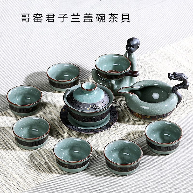 True brother cheng kung fu tea set of a complete set of ceramic up teapot tea cup ice crack glaze open package for its ehrs mail