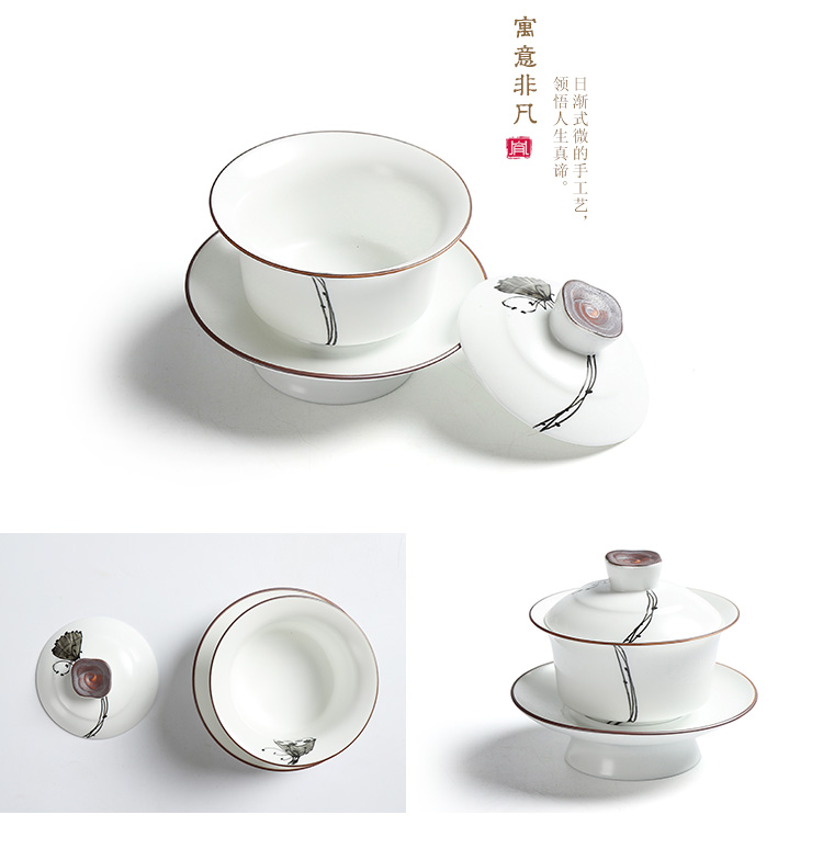 True sheng exquisite hand - made kung fu tea set up a set of inferior smooth white fat thin foetus tureen of a complete set of tea cups