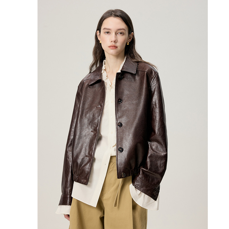Imported Sheepskin Genuine Leather Jacket for Women, Light Oil Wax, Slim Fit, Fashionable, Versatile, Loose Leather Jacket Top, New