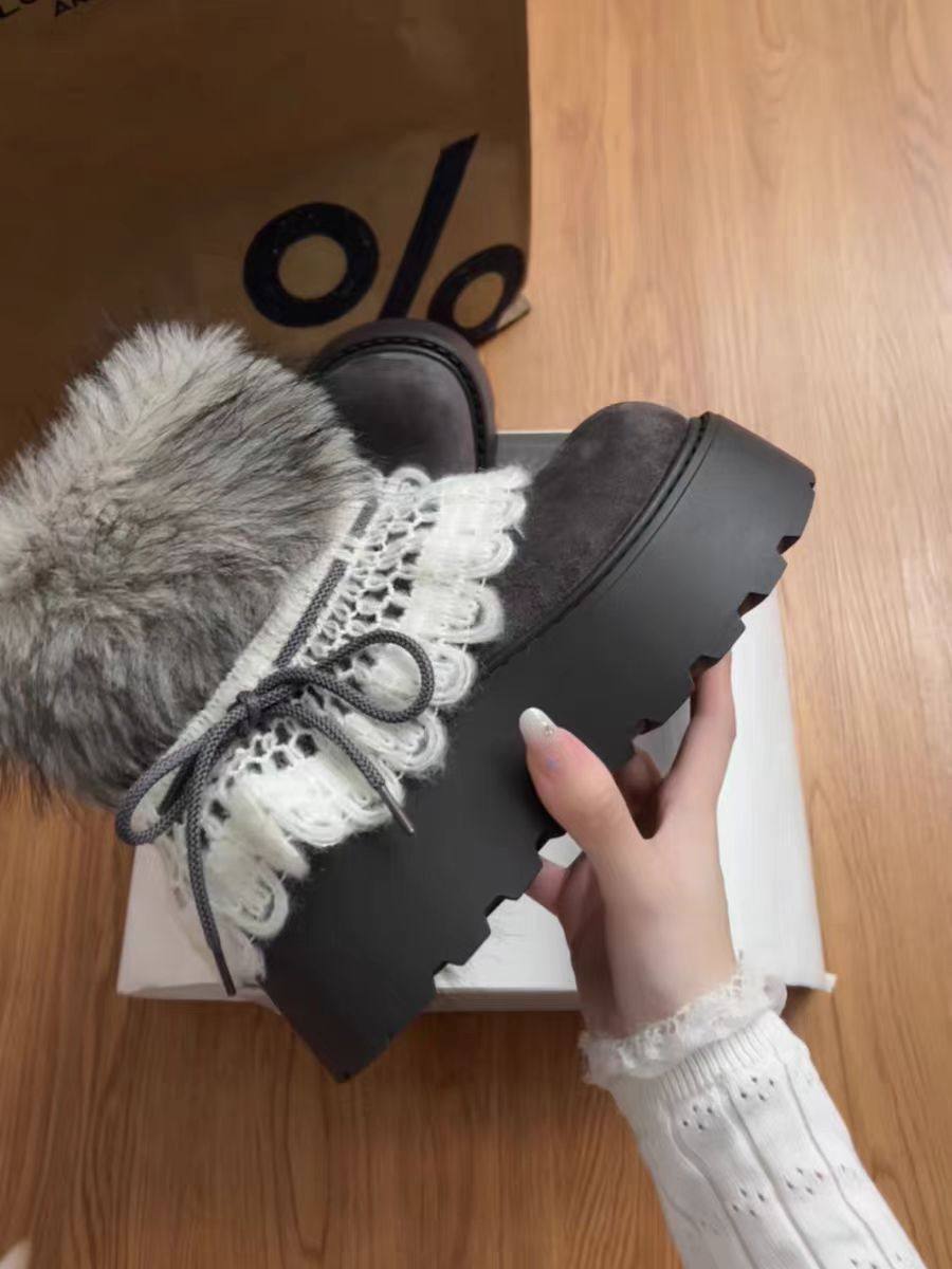 Platform Snow Boots for Petite Women, 2025 New Winter Style, Slimming, Lace-Up, Fleece-Lined, Thickened Short Boots