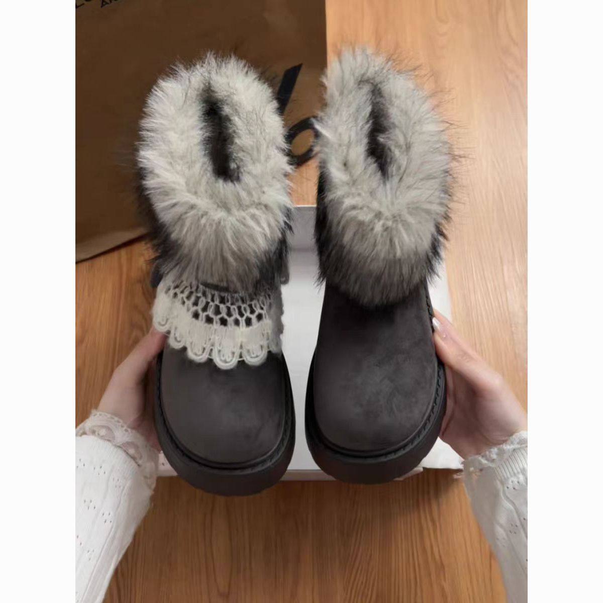 Platform Snow Boots for Petite Women, 2025 New Winter Style, Slimming, Lace-Up, Fleece-Lined, Thickened Short Boots