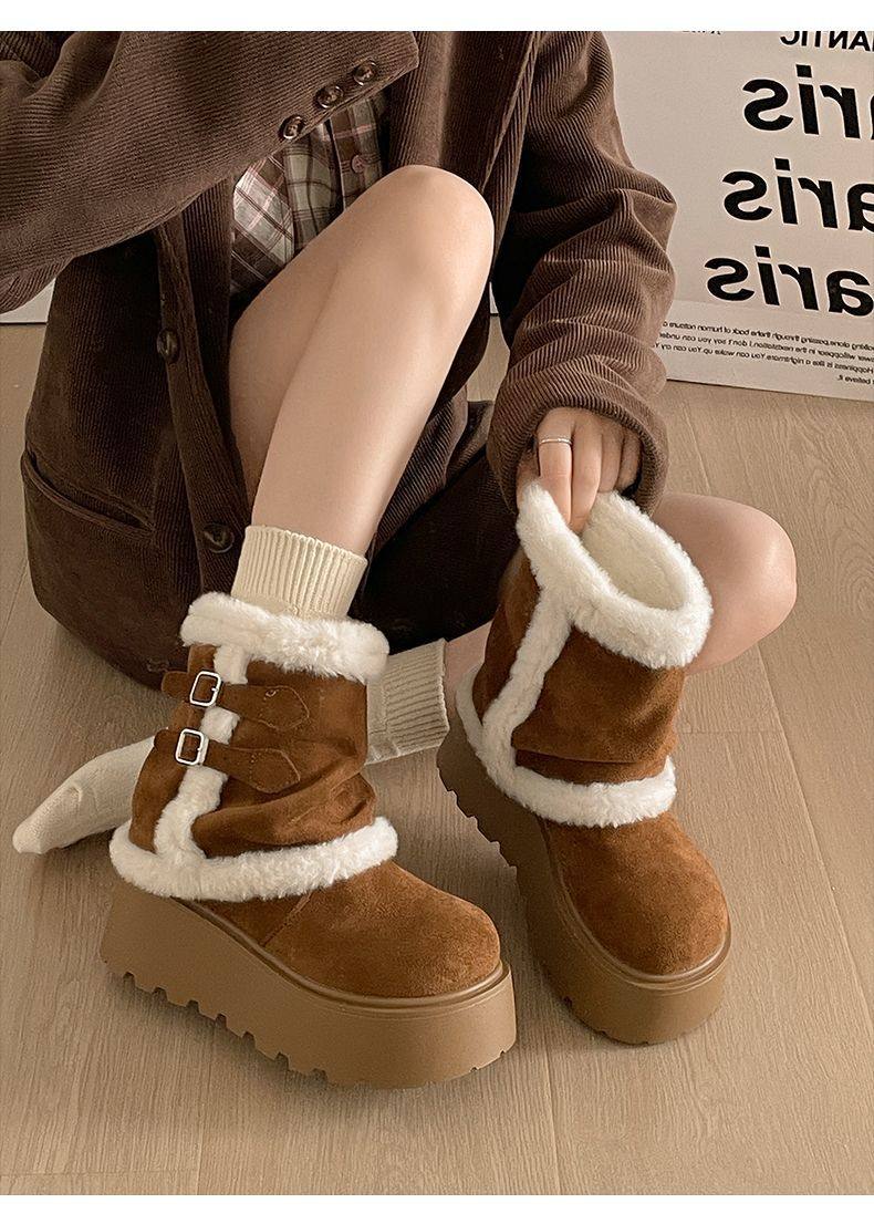 Very Stylish Thick-Soled Height-Increasing Snow Boots for Women, Fleece-Lined Warm Short Boots, 2025 Autumn and Winter New Versatile Cotton Boots