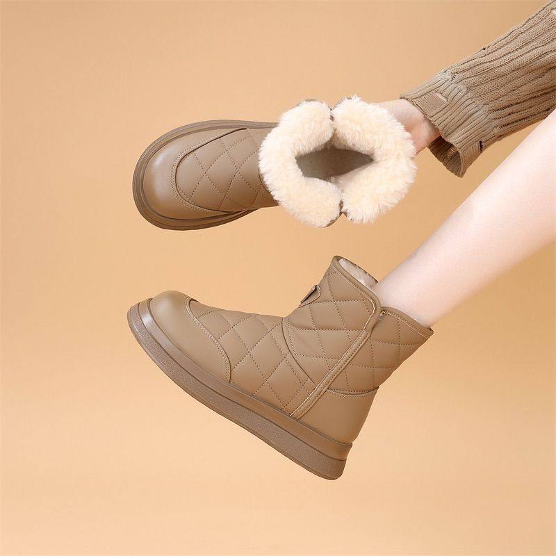 Brand Genuine Leather Thick-Soled Snow Boots for Women 2025 New Winter Fleece-Lined Thickened Warm Cotton Shoes Waterproof Non-Slip Cotton Boots