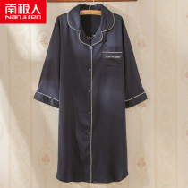 Antarctic spring and autumn ice silk boyfriend wind sexy silk thin shirt nightgown seven sleeves large size pajamas female summer