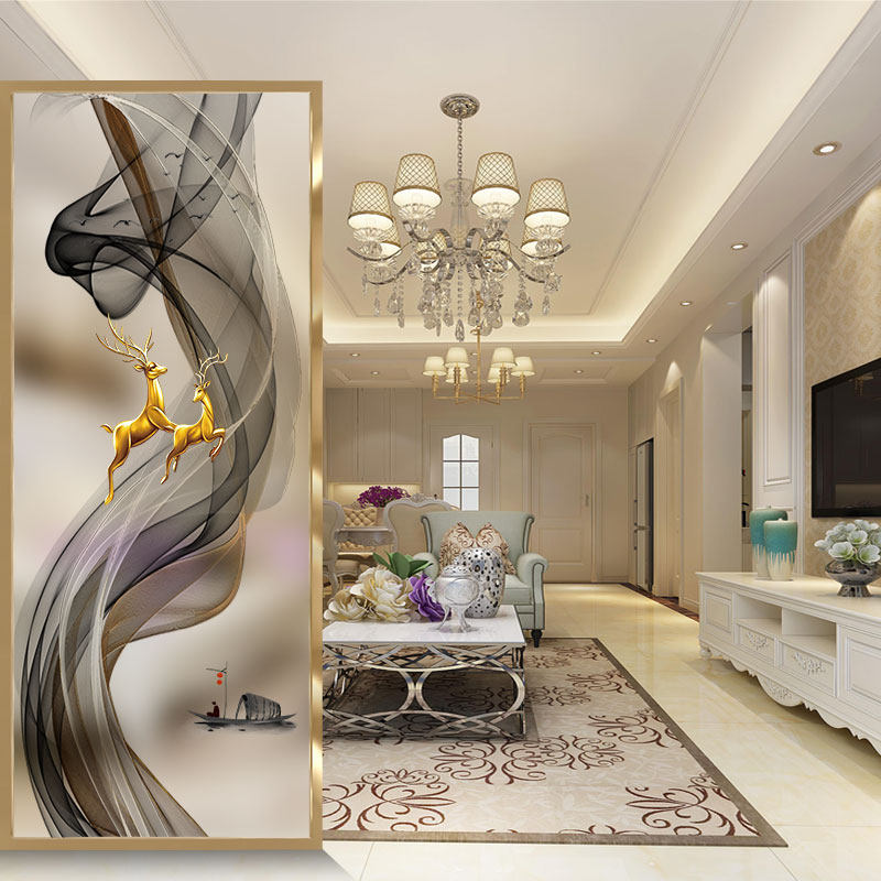 Modern light luxury simple glass screen partition Painting process Entrance Living room dining room occlusion home abstraction