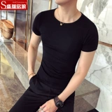 Хлопковая базовая футболка с коротким рукавом с круглым воротником, в корейском стиле, облегающий крой, в обтяжку