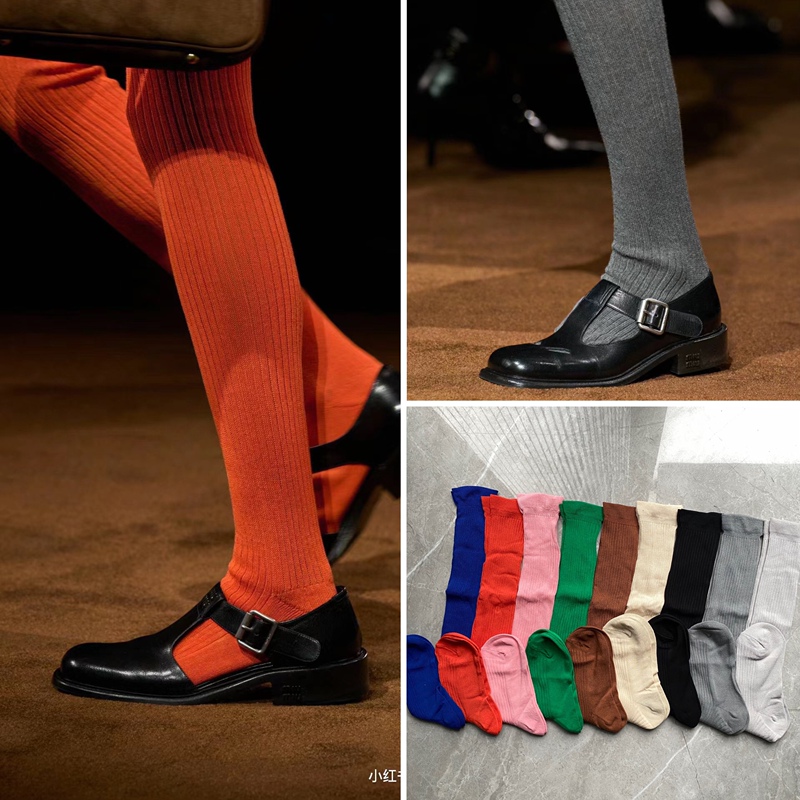 Korean Runway Style Colorful Pantyhose Long Socks Simple Calf Slouch Socks Niche Trendy Half-Leg Knee-High Socks Internet Celebrity