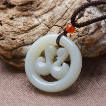 Hetian Jade White Jade Swan Mandarin duck pendant couple Jade brand Jade Pai hollow carving oil delicate and delicate