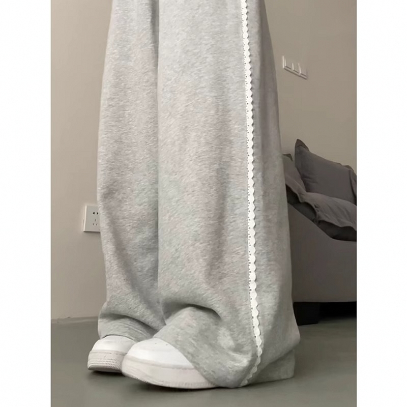 Lace-Trimmed Women's Sweatpants, Spring and Autumn 2026 New Style, Loose Fit, Slimming, Drapey, Casual Wide-Leg Pants, American-Style Straight-Leg Sweatpants