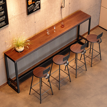 Solid Wood Bar Table Minimalist Home Leaning Wall Narrow Table High Foot Table Modern Milk Tea Shop Commercial Bar Table And Chairs Combination
