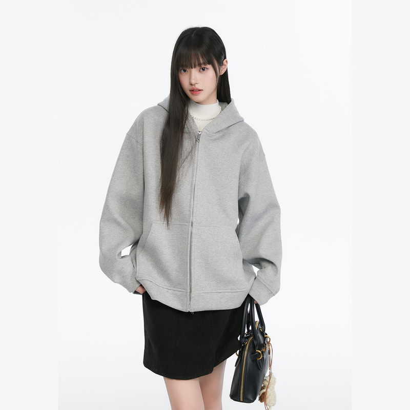 King Prince High-Weight Sweatshirt Zip-Up Hooded Cardigan Sweatshirt for Women Loose Casual Lazy Couple Jacket