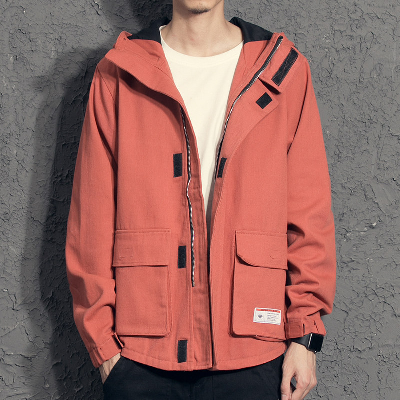 Yi Biao Velcro Trend Jacket Men's Spring and Autumn Loose Hooded Cargo Jacket Men's Autumn Wear Japanese National Tide Top