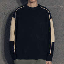 Yi Contrast design winter mens sweater Korean fashion sweater coat round neck autumn winter warm base shirt