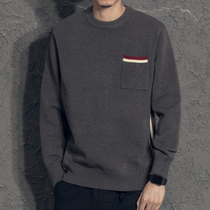 tb Contrast Color Ribbon Casual Joker Thick Sweater Mens Autumn and Winter 2020 New Pocket Vintage Knitting Tide