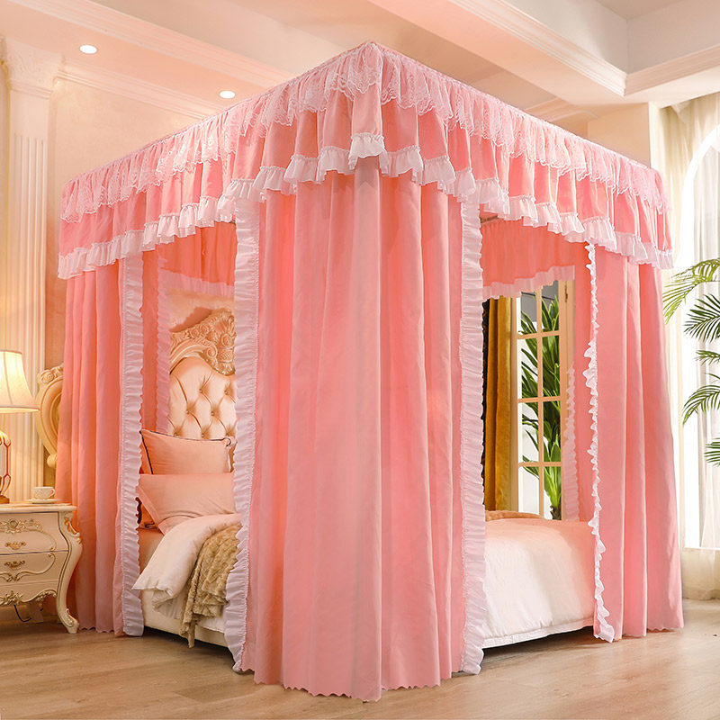 Floor Mosquito Net Home 2021 New Bedroom Princess Wind Palace Court Bracket Dust Resistant Top Canvas Belt Bed Blinds Shade