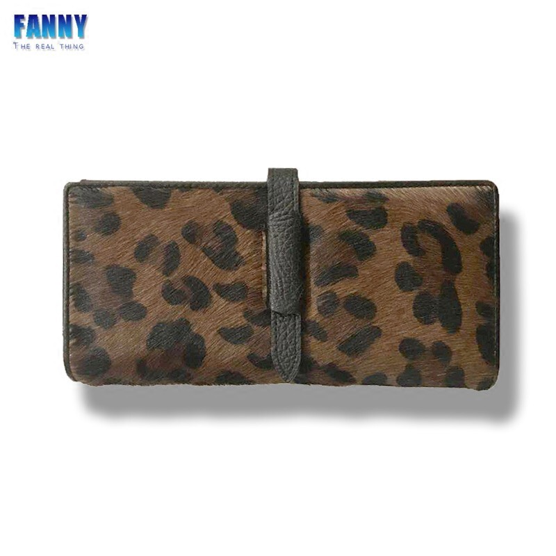 Wallet for Women, Long Style, Korean and Japanese Style, Thin Leather Wallet with Zipper, Genuine Leather, Leopard Print, Horsehair, Multifunctional, Large Capacity, Trendy