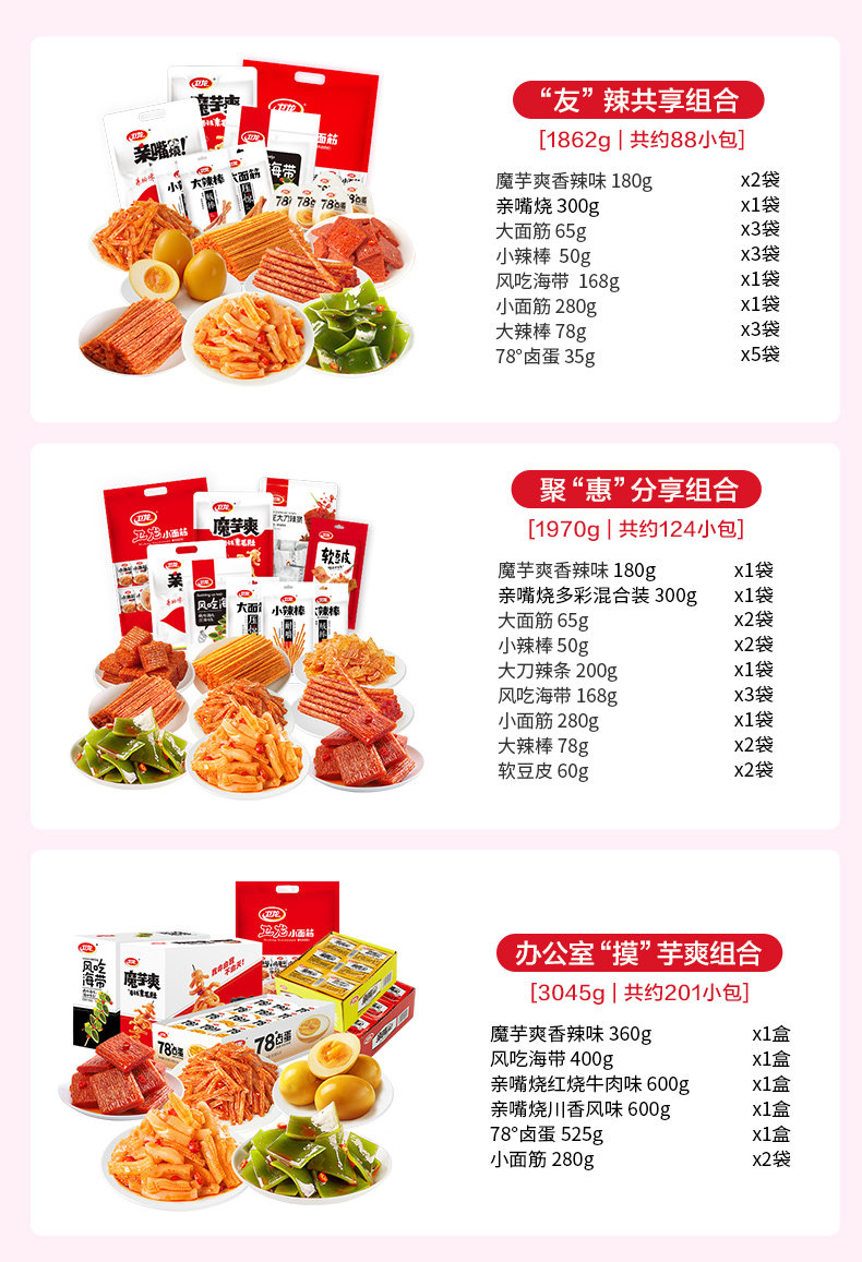 卫龙 零食大礼包 970g/共124小包 图2