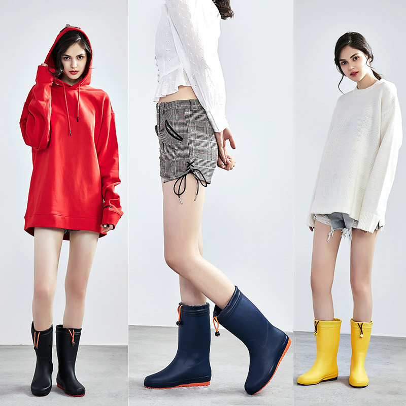 Fashion Lady Rain Shoes Deodorant Long Cylinder South Korea Rain Boots Midcylinder Water Shoes Waterproof Winter Plus Suede High Cylinder Non-slip Water Boots