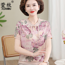New Chinese-style mom summer short-sleeved chiffon shirt western-style suit middle-aged and elderly t-shirt womens fashionable Mothers Day clothes