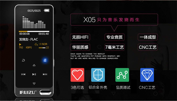 Rui gia đình X05 máy nghe nhạc MP3 màn hình cảm ứng lossless nhạc máy nghe nhạc mini di động thông minh mỏng phần sinh viên MP5 MP4 với một giọng nói ồn ào thẻ lời bài hát ghi âm