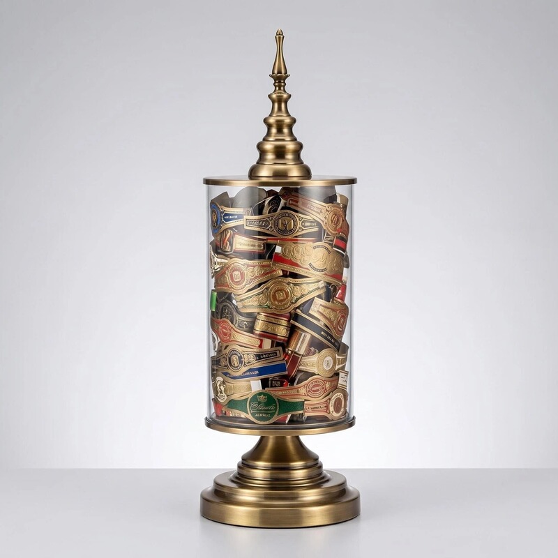Cigar Label Storage Jar, Label Jar Collection, European-Style Glass Cigar Storage Ornament, Storage Bottle, Transparent Vintage Display