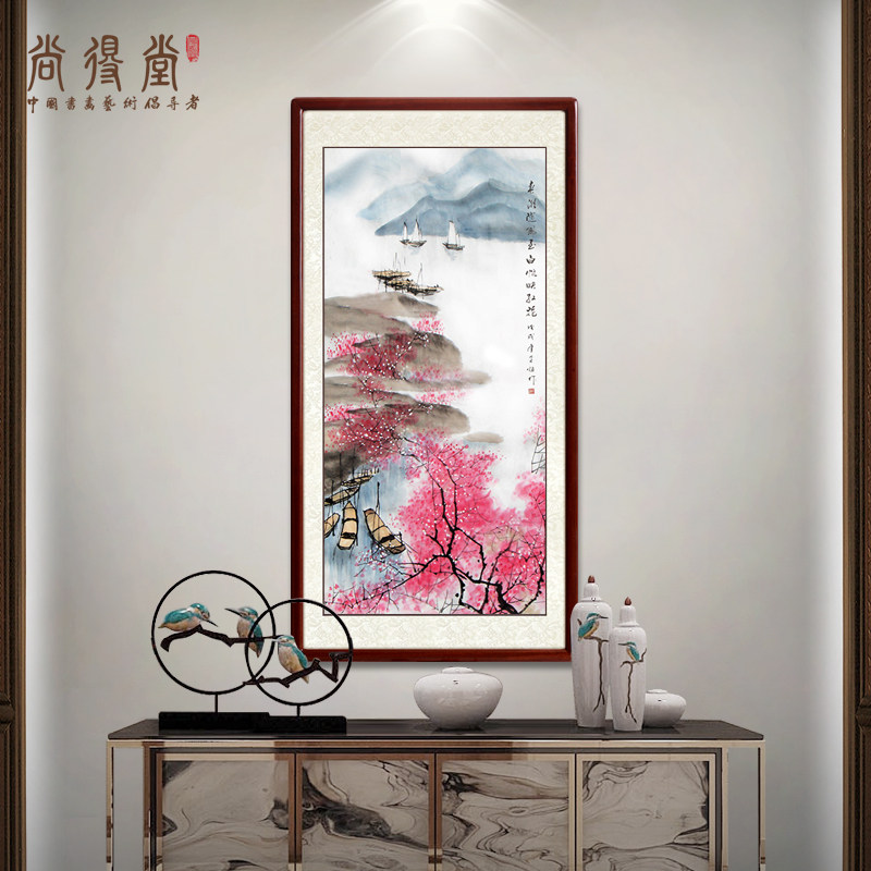New Chinese Living Room Sofa Background Wall Decoration Painting into the family Xuanguan gangway hanging painting vertical version hand drawing scenic character painting