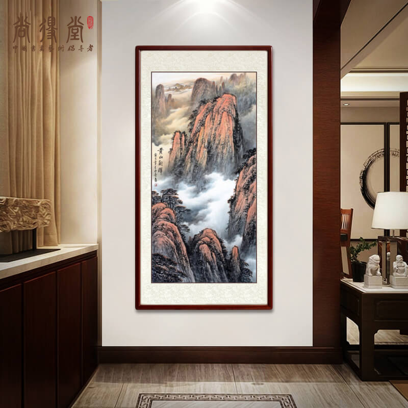 Landscape painting hand-painted Chinese painting vertical version waterless backer living room decorative painting office hanging painting vertical porch landscape painting