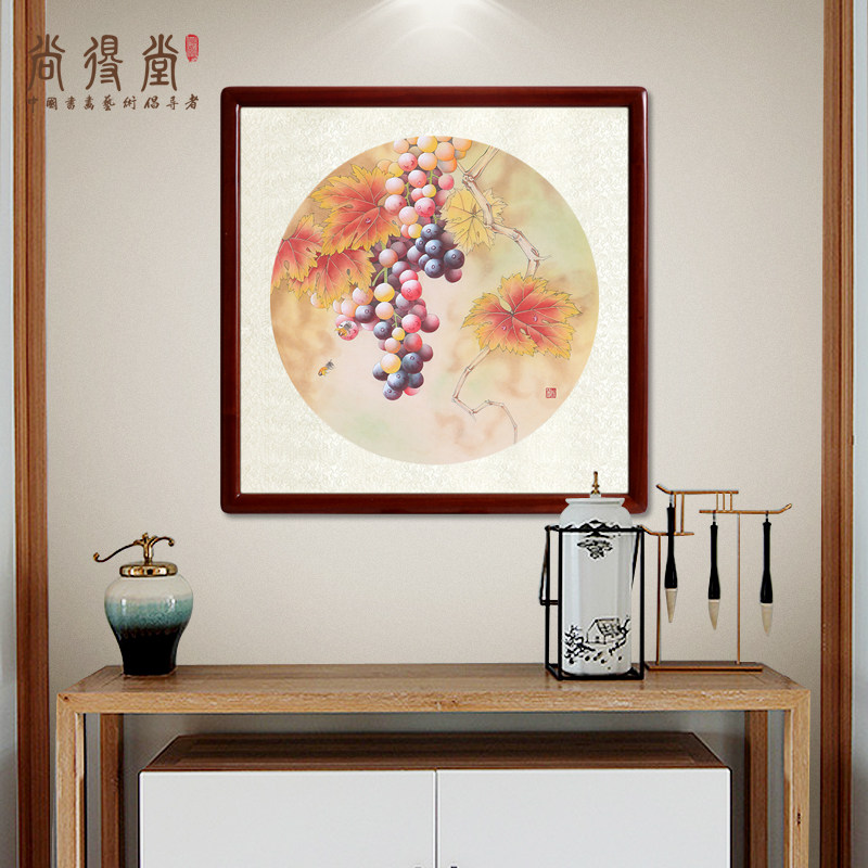 National Painting Round Work Pen Grape Pure Hand Painted Real Trail Living Room Decoration Painting Dining Hall Character Painting Xuanguan Hung Painting Master's Fruitful