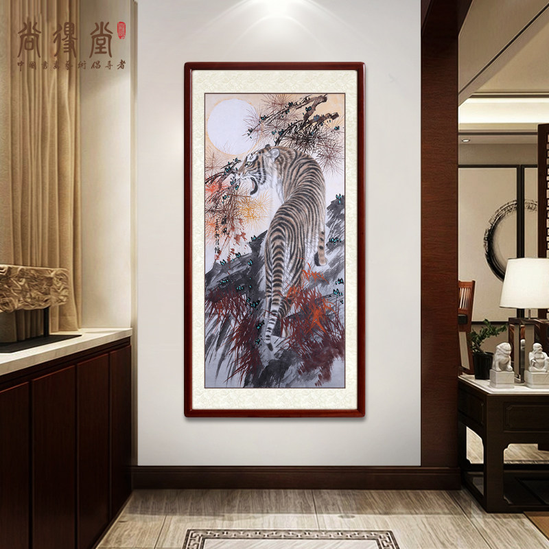 Tiger pictorial country painting handpainted real mountain tiger decoration painting Living room Feng Shui Painting Upright of the Genguan Hanging Painting Mid-Hall Decoration