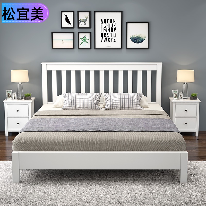 Bed modern simple white wrought iron bed double bed reinforced thick Nordic 1.5m 1.8 single bed for children