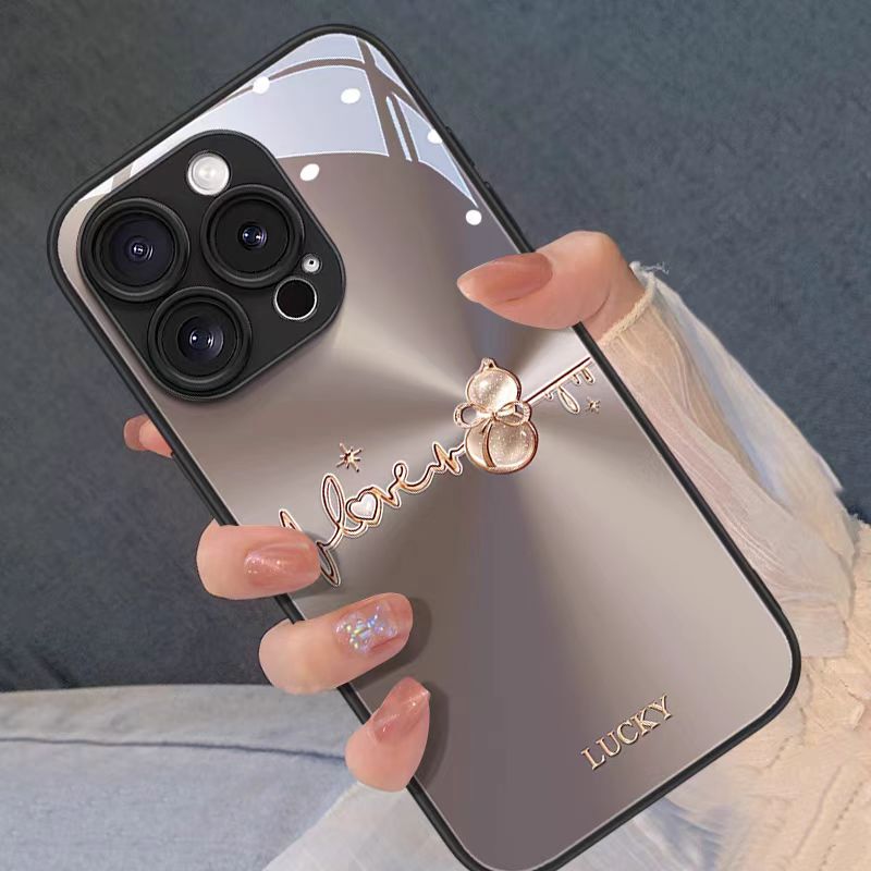 German Aurora Lucky Gourd Phone Case for Apple 16, iPhone 15 Pro Max New Model 15Pro, High-End 13, Light Luxury 14 Design, 14Promax Creative Full-Cover Glitter Female Protective Case