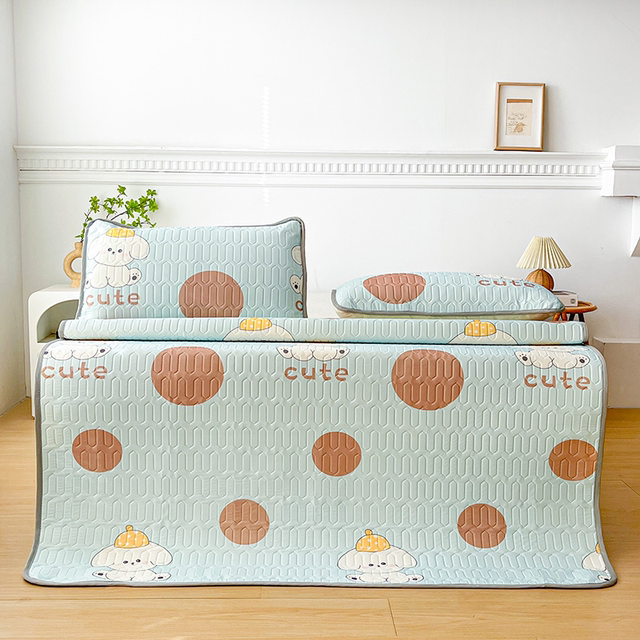 2025 new bed sheets printed solid color ice silk cool latex mat student dormitory home mat three-piece set