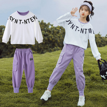 Girls sports suit Spring and Autumn Childrens Clothing Autumn Middle Children Girls Loose Clothes Casual Pants Two Piece Tide