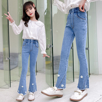 Girl Horn Pants Spring Autumn Light Color CUHK Childrens Children Sashimi Jeans Spring Children Microlao Casual Long Pants
