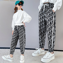 Girls casual pants Spring and Autumn Tide big Children girls loose print long pants autumn wear childrens sports pants