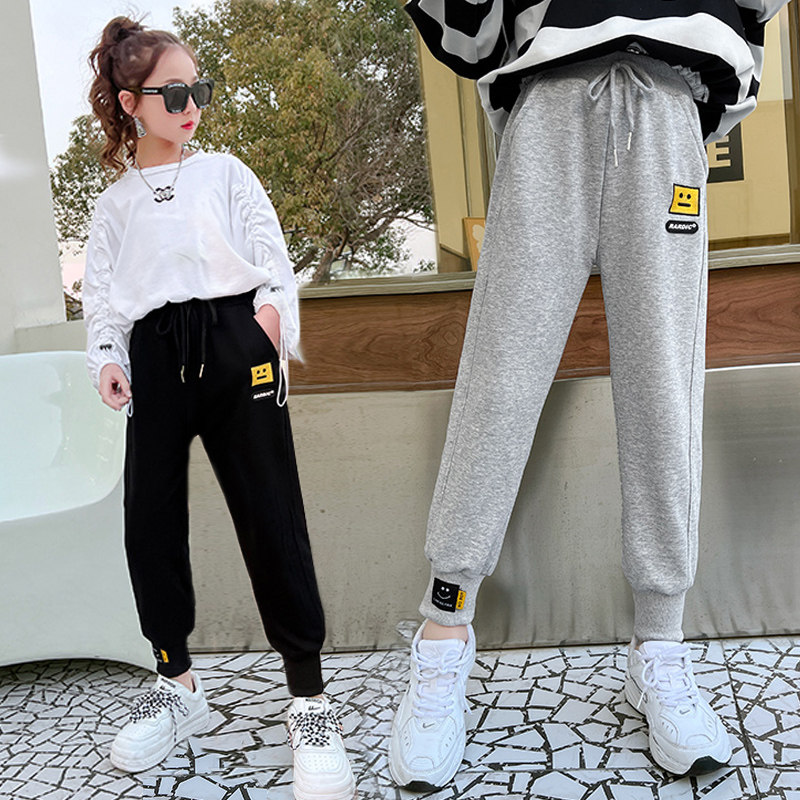 Girl Grey Sports Pants Spring Autumn Outwear CUHK Boy Wide Girl Songwei Pants Spring New Children Casual Pants