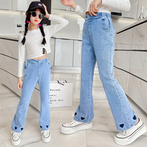 Girl Denim Horn Pants Spring Autumn Light Color CUHK Girl Girl High Waist Hew Pants Spring Children Casual Long Pants