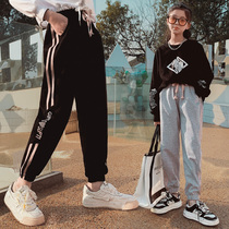 Girl Casual Sports Pants Spring Autumn Outwear CUHK Child Loose Grey Knit Pants Spring New Childrens Sweatpants