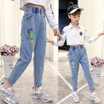 Girls leggings Spring and Autumn Childrens Wear Casual Long Pants Autumn Korean version of the childrens loose jeans tide