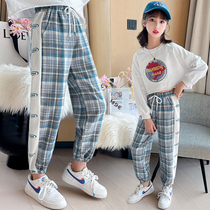 Girl Plaid Pants Spring Autumn Outwear CUHK Child Loose Casual Pants Spring New Korean Version Children Bundle Feet Long Pants
