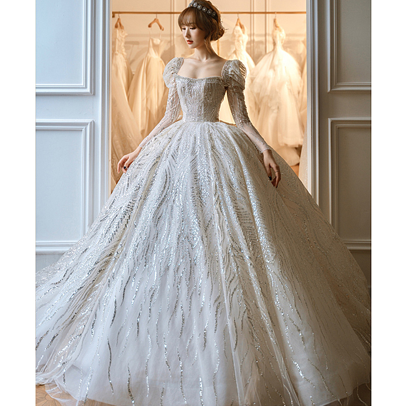 Wedding dress 2021 new bride wedding temperament trailing forest super fairy dream little man long sleeves cover arms 2022