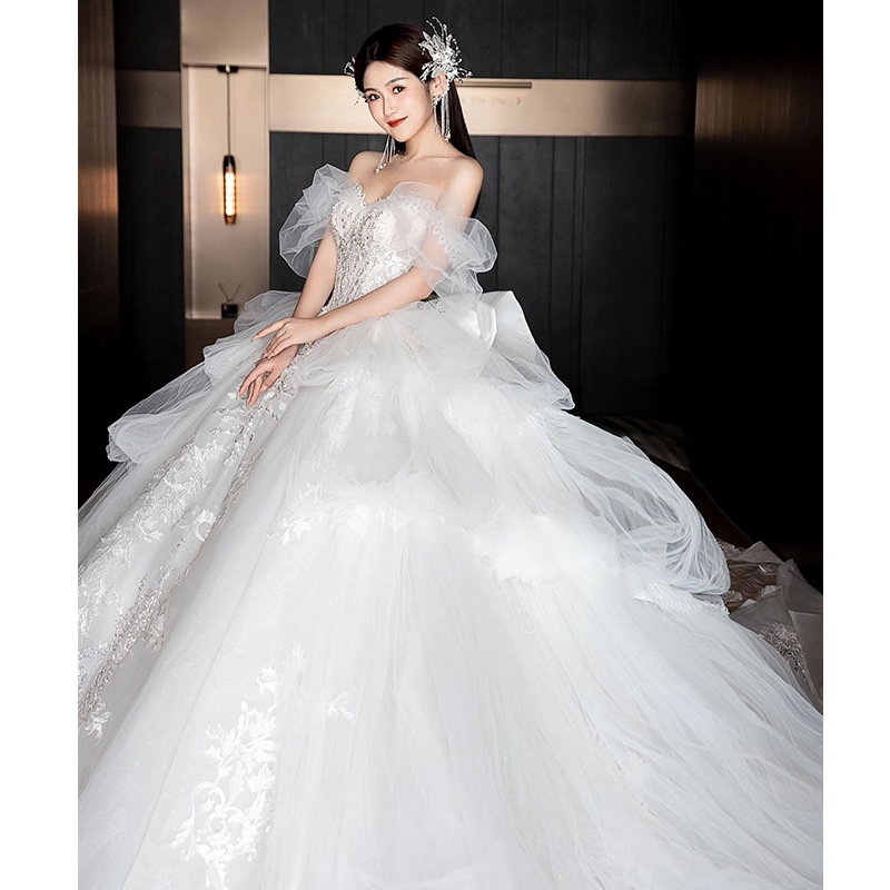 One -shoulder French Princess French Wedding 2023 New Bridal Heavy Industry Luxury Dragon Tail White Main Gauze 2024 One -shoulder French Princess French Wedding 2023 New Bridal Heavy Industry Luxury Dragon Tail White Main Gauze 2024
