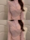 Stylish Pure Pink V-Neck Knit Sweater for Women, Slim Fit, Perfect for Layering in Autumn and Winter, Stunning Top